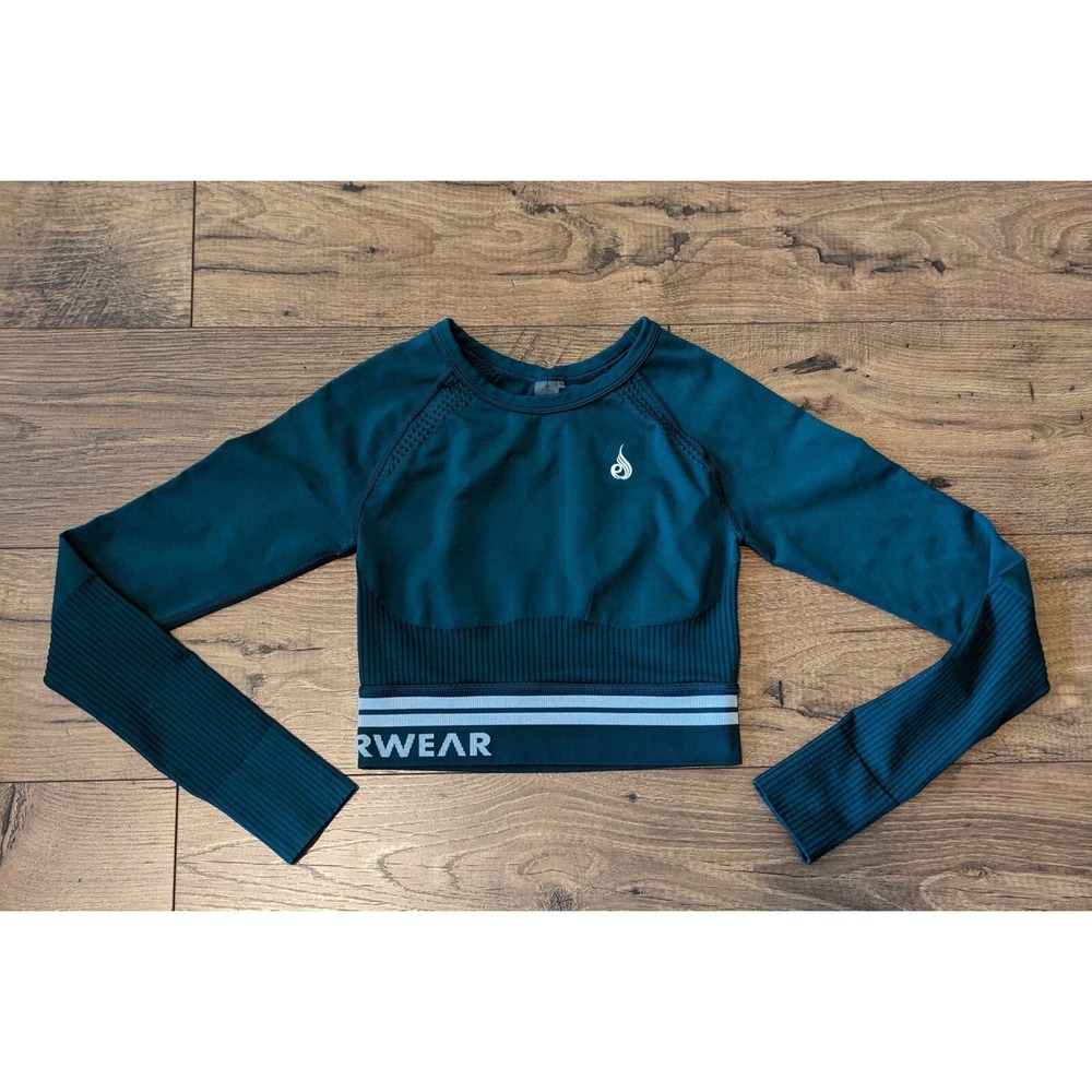 Ryderwear Crop Top Womens XS Emerald Green Freestyle Seamless Long Sleeve Crop